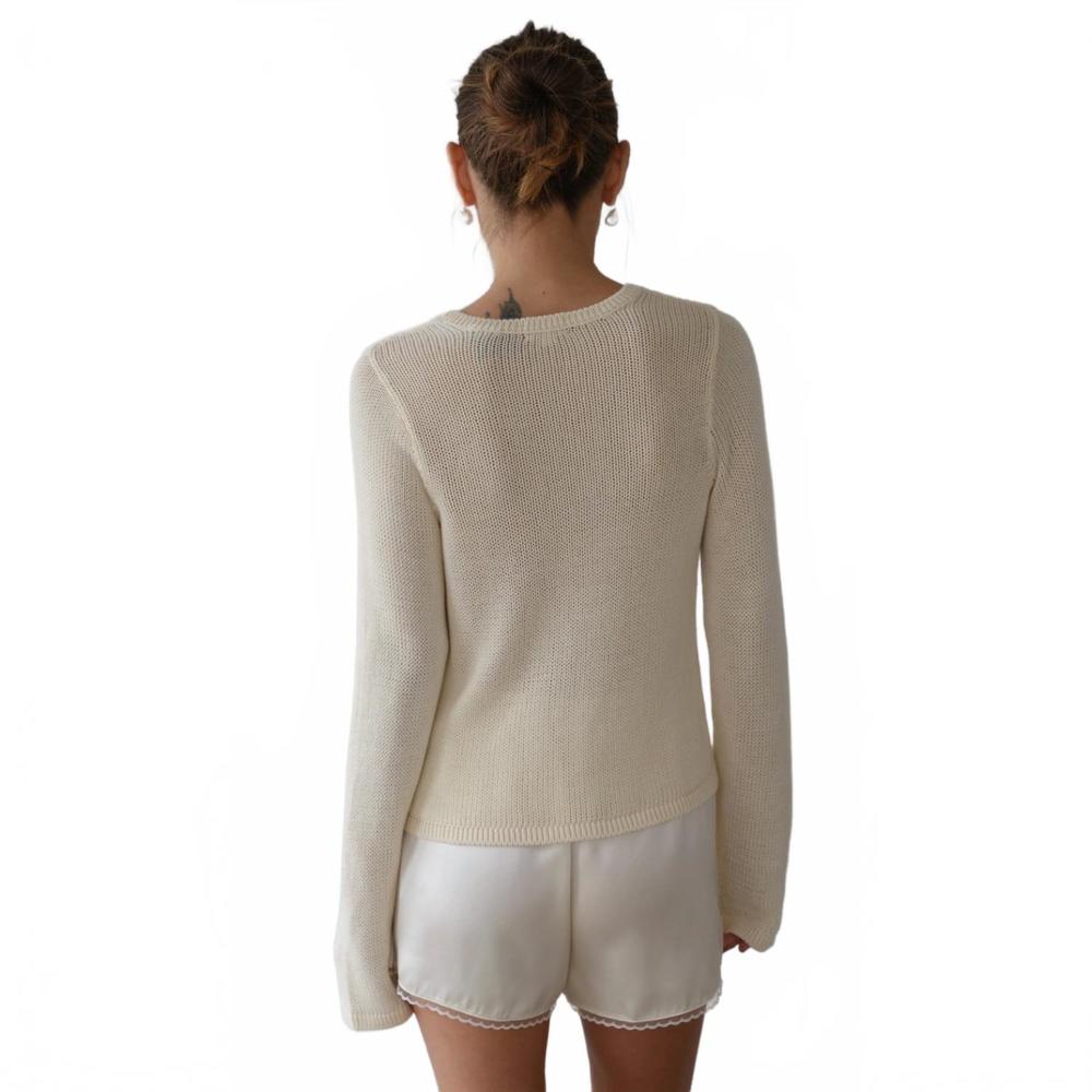 NEW DONNI. knit crewneck long sleeve top in creme - Picture 3 of 3